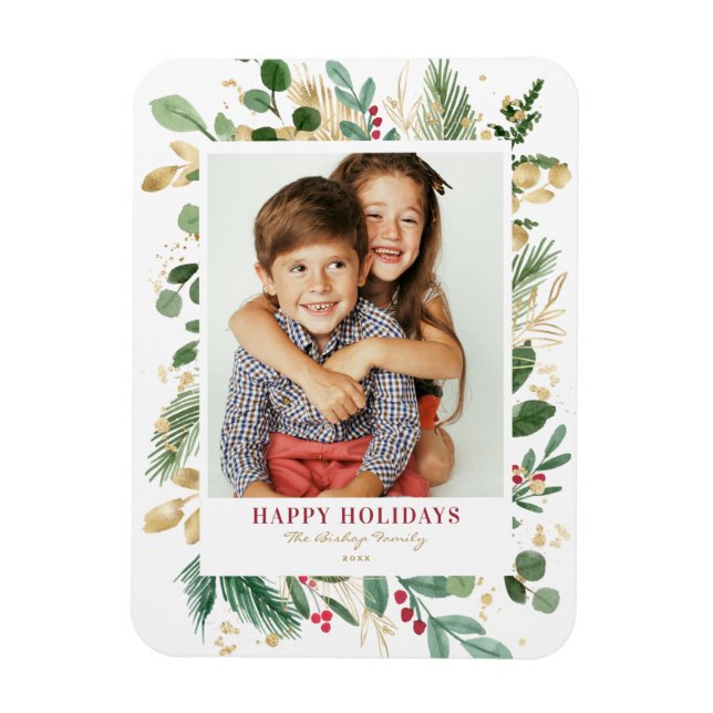 Magnet Flexible Aquarelle Gold Foil Verdure et photo Holly (Vertical)