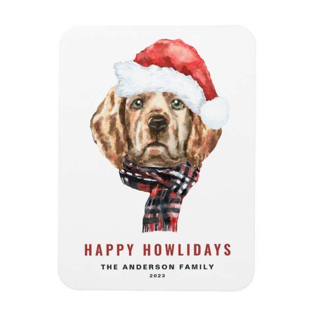Magnet Flexible Aquarelle Golden Retriever Père Noël Happy Howlida (Vertical)