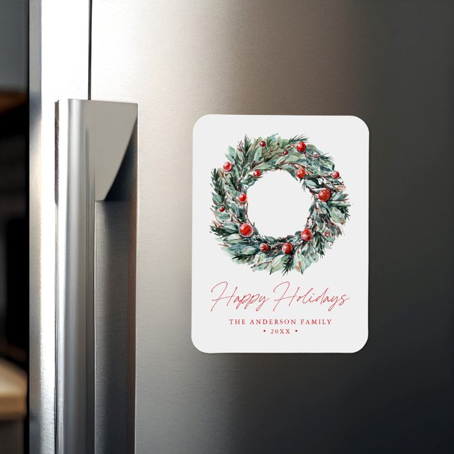 Magnet Flexible Aquarelle Holly Berry & verdure Wreath Holiday (Créateur téléchargé)