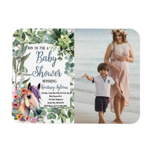 Magnet Flexible Aquarelle Horse Floral Baby shower photo personnal