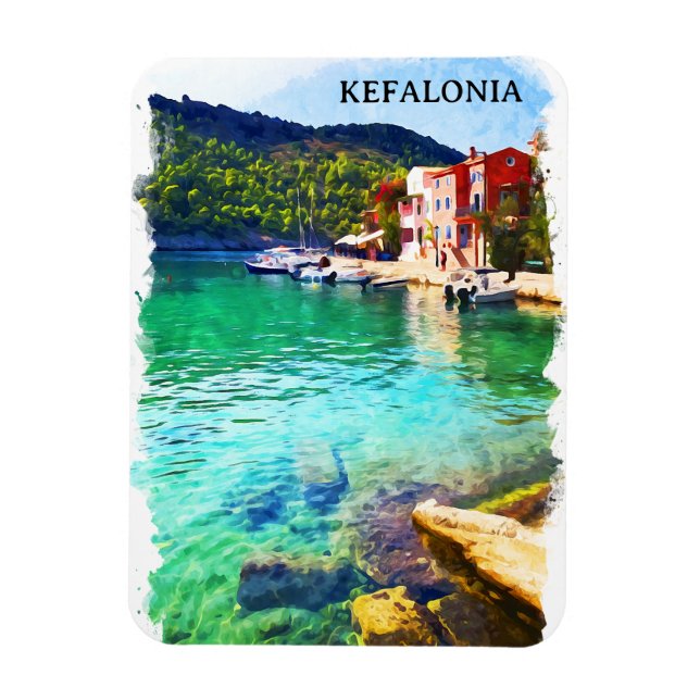 Magnet Flexible Aquarelle Kefalonia Grèce Vue côtière (Vertical)