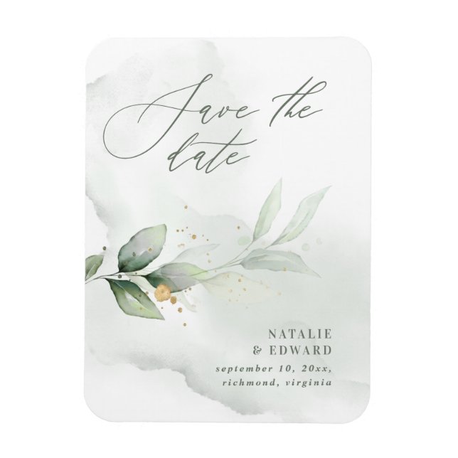 Magnet Flexible Aquarelle mariage d'or du feuillage d'eucalyptus (Vertical)