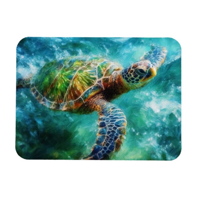 Magnet Flexible Aquarelle Natation Tortue de mer Flexible (Horizontal)