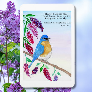 Magnet Flexible Aquarelle Nationale Haiku Oiseau Bleu Dans L'Arbre