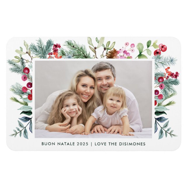 Magnet Flexible Aquarelle naturelle Buon moderne Holly Berry Photo (Horizontal)