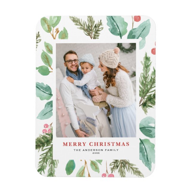 Magnet Flexible Aquarelle Noël Folio Holly Photo de vacances (Vertical)