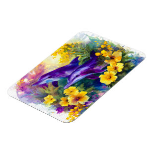 Magnet Flexible Aquarelle Océan Dauphins Fleurs Tropicales