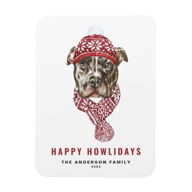 Magnet Flexible Aquarelle Pitbull Noël Joyeux Howlidays (Vertical)