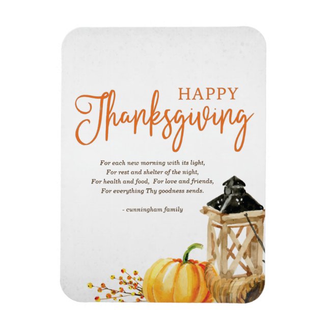 Magnet Flexible Aquarelle Poème de Thanksgiving Citrouille Cornuco (Vertical)