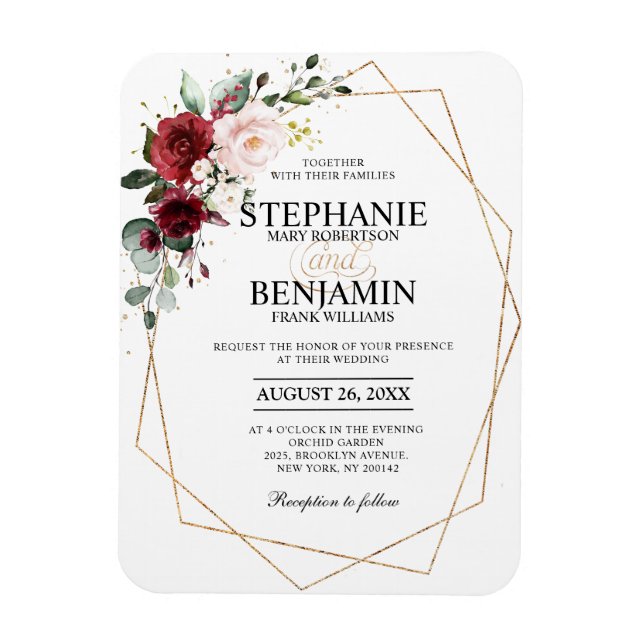 Magnet Flexible Aquarelle romantique Bourgogne Florale géométrique (Vertical)