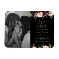 Aquarelle rose, bordeaux et fleurs bleu marine M