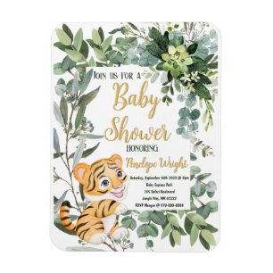 Magnet Flexible Aquarelle Tiger Safari Jungle Baby shower feuille