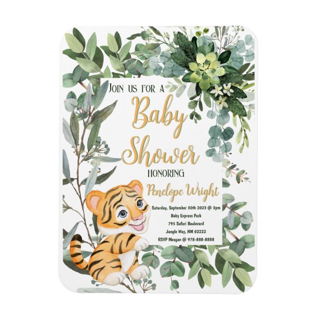 Magnet Flexible Aquarelle Tiger Safari Jungle Baby shower feuille (Vertical)