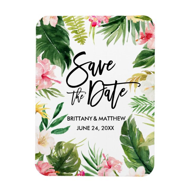 Magnet Flexible Aquarelle Tropical Floral Enregistrer La Date (Vertical)