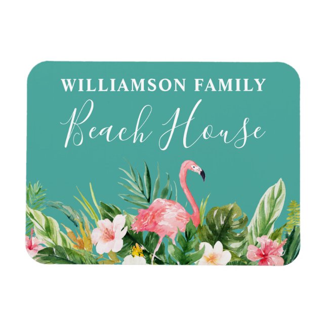 Magnet Flexible Aquarelle Tropical Floral Nom de famille Maison de (Horizontal)