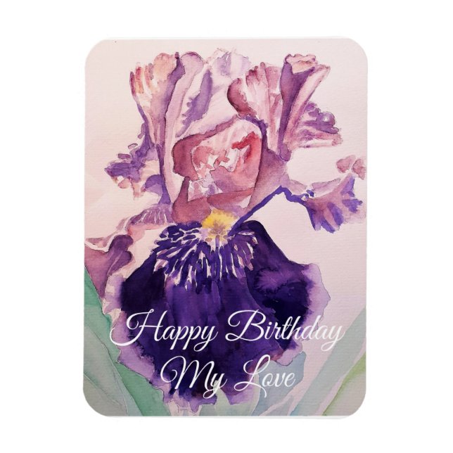 Magnet Flexible Aquarelle violet glorieuse Iris Anniversaire (Vertical)