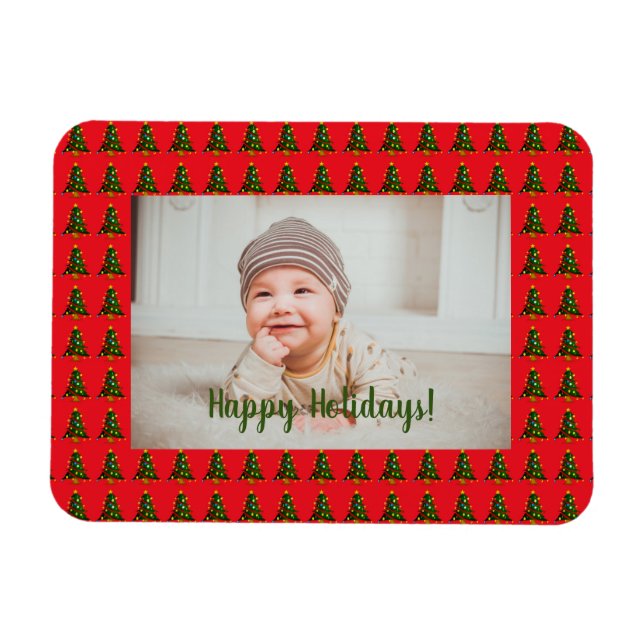 Magnet Flexible Arbre de Noël vert-rouge personnalisé (Horizontal)