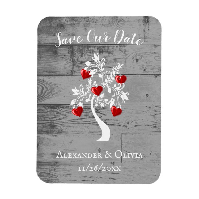 Magnet Flexible Arbre rouge des coeurs Sauvez l'aimant de date (Vertical)