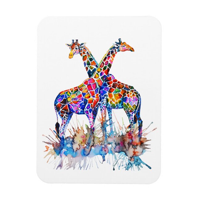 Magnet Flexible Arc-en-ciel coloré Aquarelle Giraffes (Vertical)