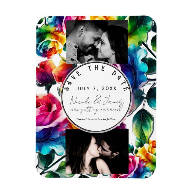 Magnet Flexible Arc-en-ciel Rose noir & blanc Floral Enregistrer l (Vertical)