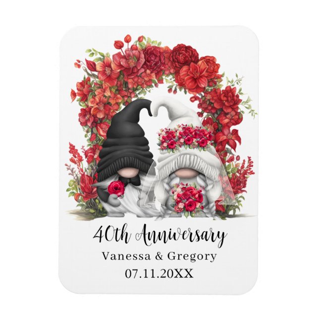 Magnet Flexible Arc floral rouge Gnome 40e anniversaire de Mariage (Vertical)