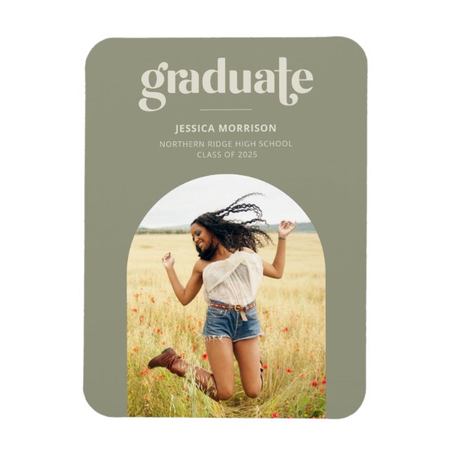 Magnet Flexible Arch Photo moderne Avocado Green Grad Faire-part (Vertical)