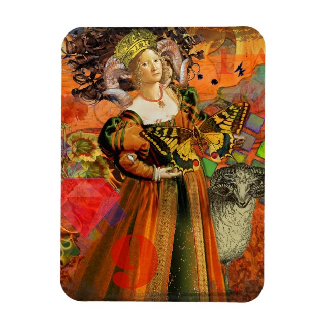 Magnet Flexible Aries Orange Woman : Collage d'art antique gothiqu (Vertical)
