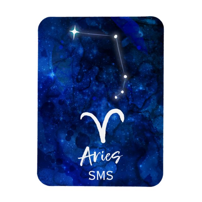 Magnet Flexible Aries Zodiac Constellation Blue Galaxy Monogramme (Vertical)