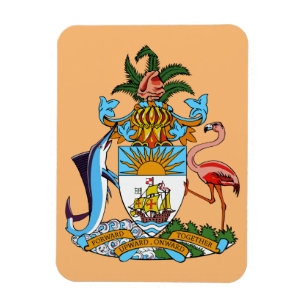 Magnet Flexible Armoiries des Bahamas - Marlin, Flamant rose, Conq