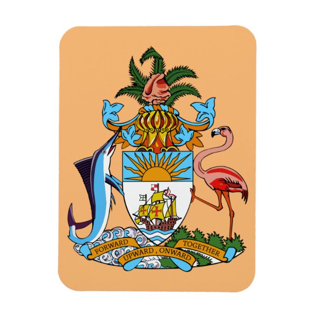 Magnet Flexible Armoiries des Bahamas - Marlin, Flamant rose, Conq (Vertical)