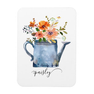 Magnet Flexible Arrosoir Boho orange rouille fleurs aquarelle
