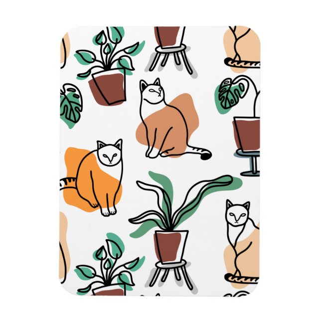 Magnet Flexible Art de trait dessin chats et fleurs (Vertical)