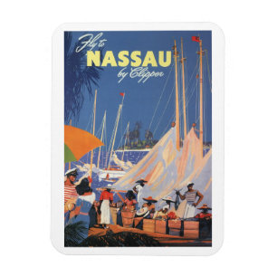 Magnet Flexible Art de voyage vintage aux Bahamas, Fly Nassau par