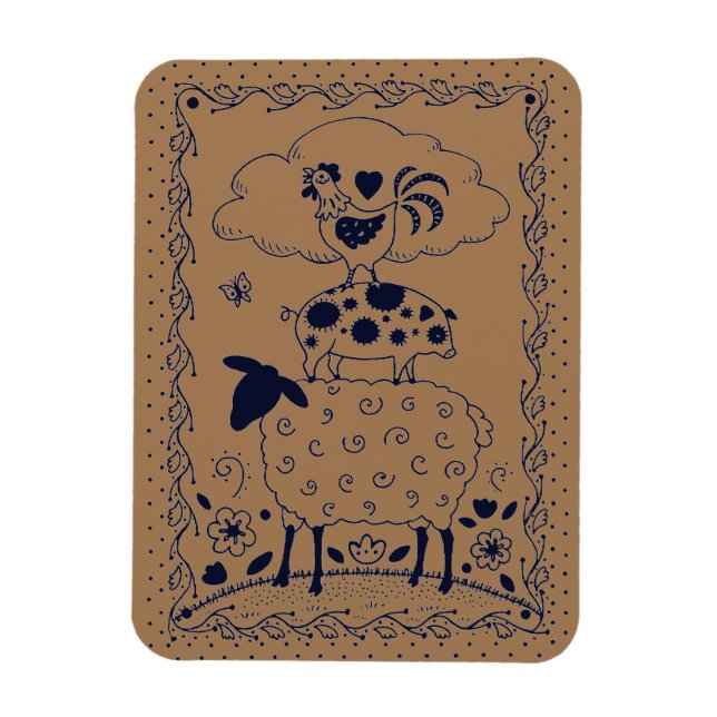 MAGNET FLEXIBLE ART FOLAIRE ANIMAUX DE FERME MOUSSE, PIG, ROOSTER  (Vertical)