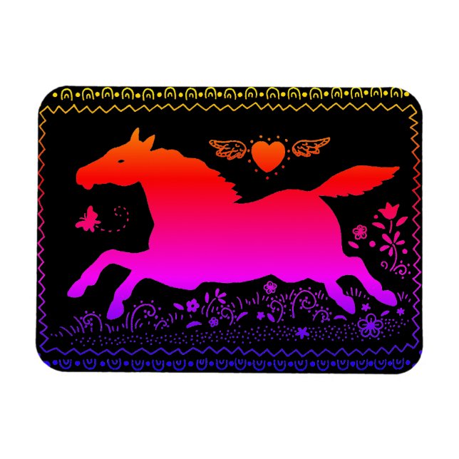 MAGNET FLEXIBLE ART FOLK PRIMITIF EXÉCUTANT HORSE EQUINE SILHOUETT (Horizontal)