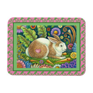 MAGNET FLEXIBLE ART FOLK RABBIT & BLUEBIRD DANS LE JARDIN SECRET