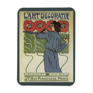 Magnet Flexible Art Nouveau vintage, Artiste Peignant des Fleurs d