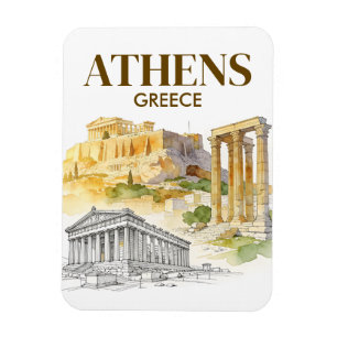 Magnet Flexible Athènes Grèce Acropole Croquis Aquarelle Voyage