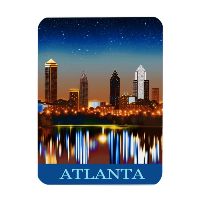 Magnet Flexible Atlanta Skyline par nuit avec réflexions (Vertical)