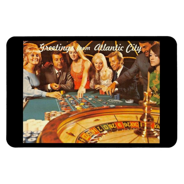 Magnet Flexible Atlantic City NJ, Jeu, Roulette, Retro Postc (Horizontal)
