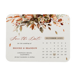 Magnet Flexible Automne Feuilles Rustique Pays Enregistrer la date