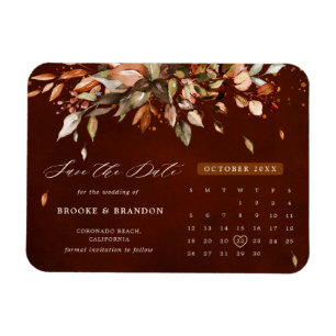 Magnet Flexible Automne Feuilles Rustique Pays Enregistrer la date