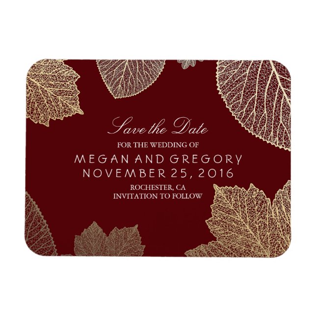 Magnet Flexible Automne Gold Feuille Bourgogne Enregistrer la date (Horizontal)