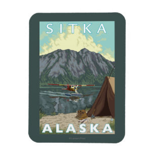 Magnet Flexible Avion de Bush et pêche - Sitka, Alaska