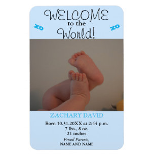 Magnet Flexible Baby Boy Birth Stats Photo Faire-part