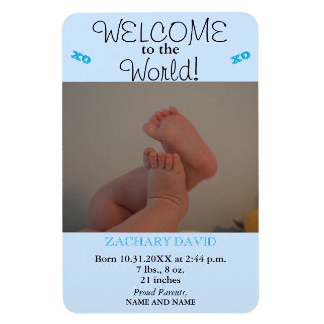 Magnet Flexible Baby Boy Birth Stats Photo Faire-part (Vertical)