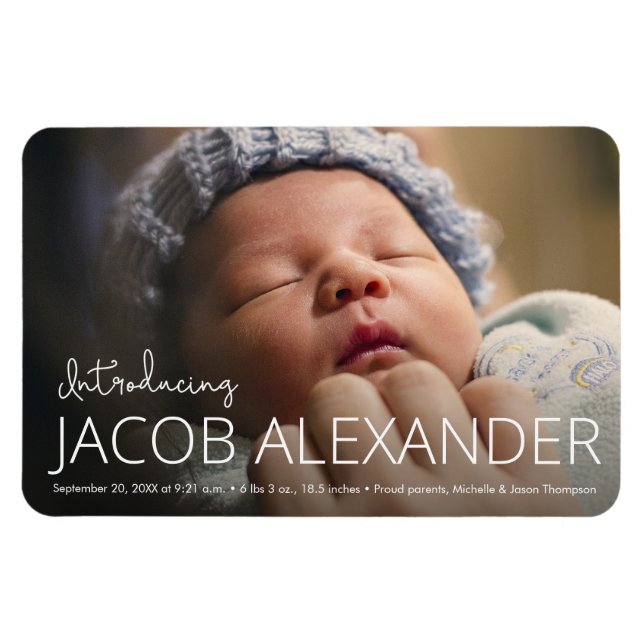 Magnet Flexible Baby Boy Cute Nom de la photo Date de naissance (Horizontal)