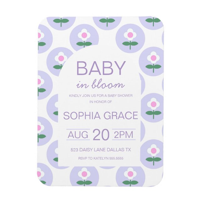 Magnet Flexible Baby Shower Mignonne Fleur de Marguerite Rose Viol (Vertical)