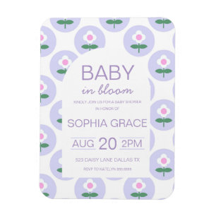 Magnet Flexible Baby shower mou violet rose pâle Fleur marguerite