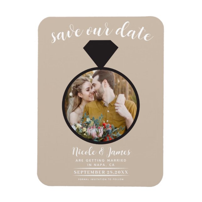Magnet Flexible Bague Mariage beige Photo Enregistrer la date (Vertical)